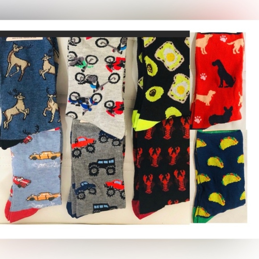 3pairs‎ men’s socks-avocado toast deer lobster cars trucks dogs motorcycle new